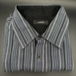 Alfani Mens XXL Button Up Dress Shirt Black Gray Striped Long Sleeve Work Casual